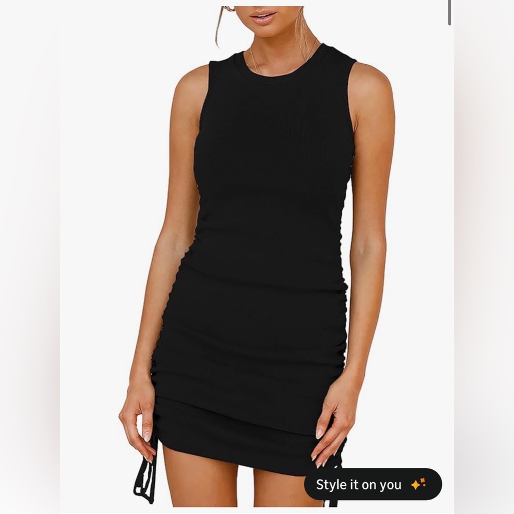 Ruched Side Black Sleeveless Dress